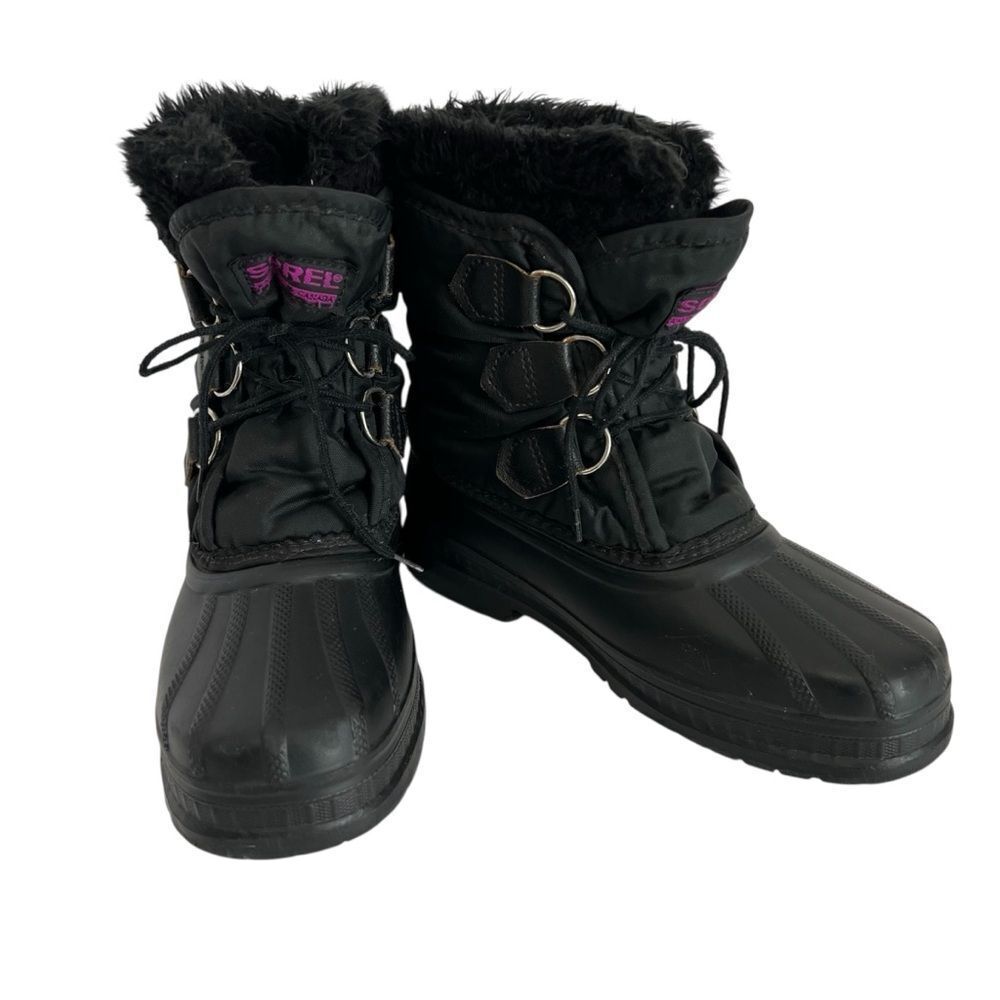 Sorel Kaufman Black Nylon Rubber Faux Fur Winter Women’s Snow Boots Sz 5